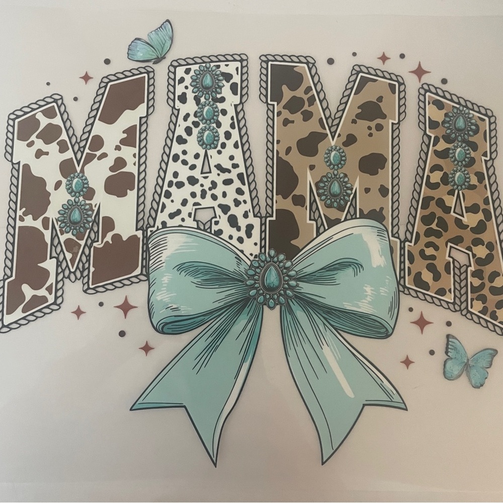 Mama Graphic Tee with Animal Print and Bow